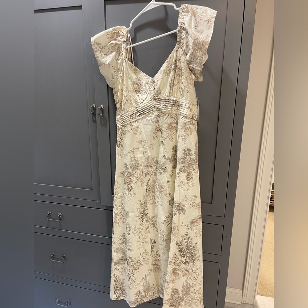Floral Cream and Tan midi Dress